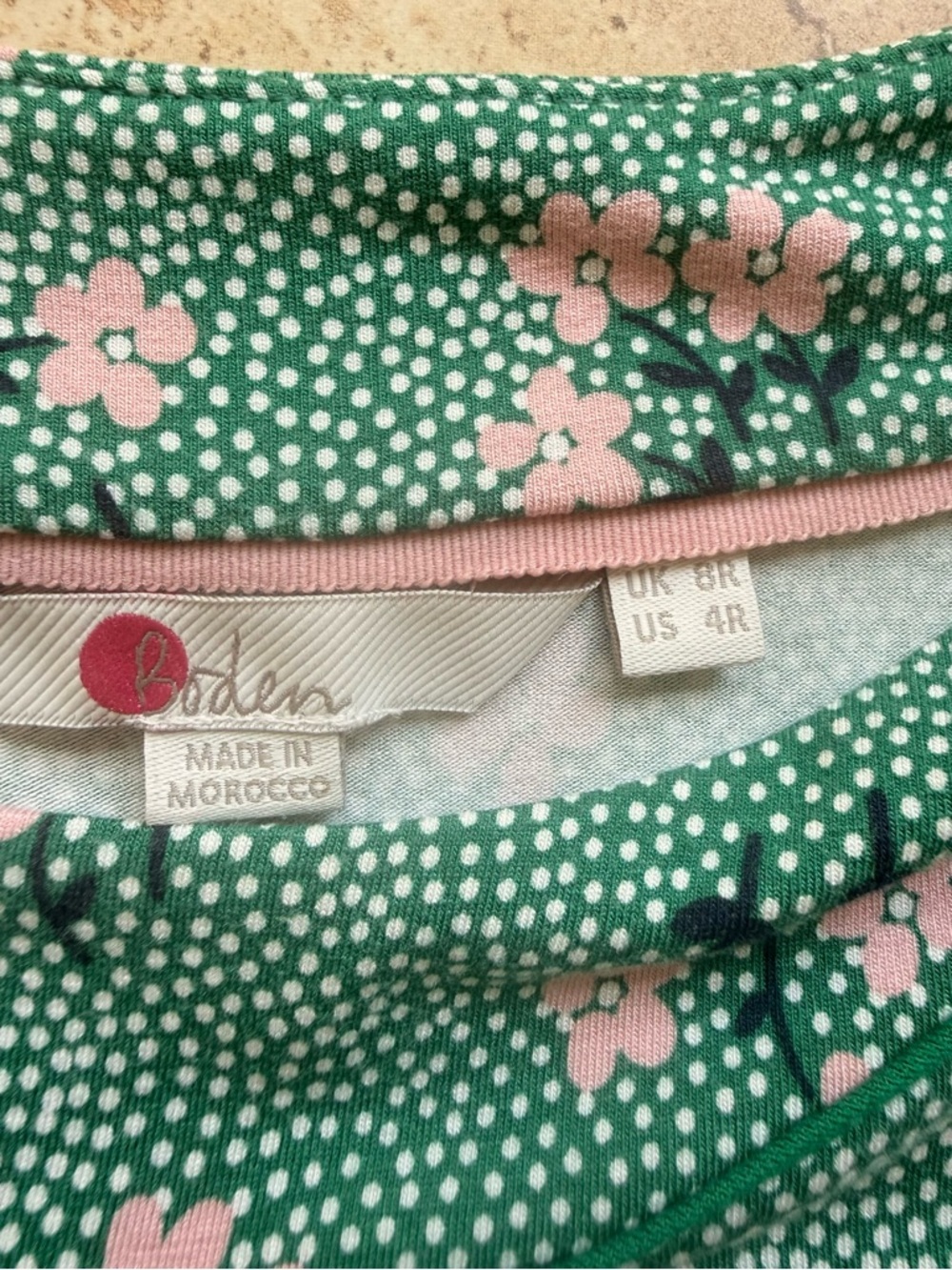 Boden Green Floral Short-Sleeve Midi Dress with Pink Blossoms - Picture 5 of 12